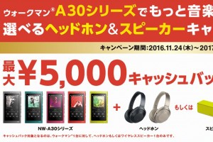 【今月迄】ウォークマンとヘッドホンorスピーカーのセット購入で最大5,000円キャッシュバックキャンペーン！【応募者全員に当たる】