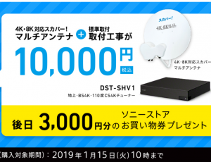 「ソニーストア限定」 4K対応スカパー!新規加入アンテナ設置サービスキャンペーン