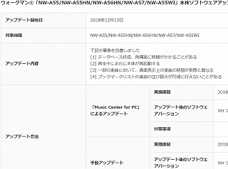 ウォークマン A50シリーズ Zx300シリーズ Wm1シリーズ Dmp Z1動作改善アップデートのお知らせ ソニーショップ 山賀電気 株