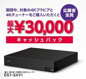 ブラビアでBS4K/CS4Kを見よう!対象の4Kブラビアと4Kチューナーをご購入で、応募者全員に最大30,000円のキャッシュバックキャンペーン。2019年3月29日まで延長!