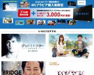 【U-NEXT】4Kブラビア購入者限定！31日無料体験 + U-NEXTポイント 3,000円分進呈