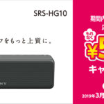 「自宅の音楽ライフをもっと上質に」ワイヤレスポータブルスピーカー	 ワイヤレスポータブルスピーカー 「SRS-HG10」5,000円キャッシュバックです！