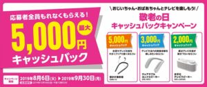 敬老の日キャッシュバックキャンペーン お手元テレビスピーカーや首掛け集音器が最大5,000円キャッシュバック!